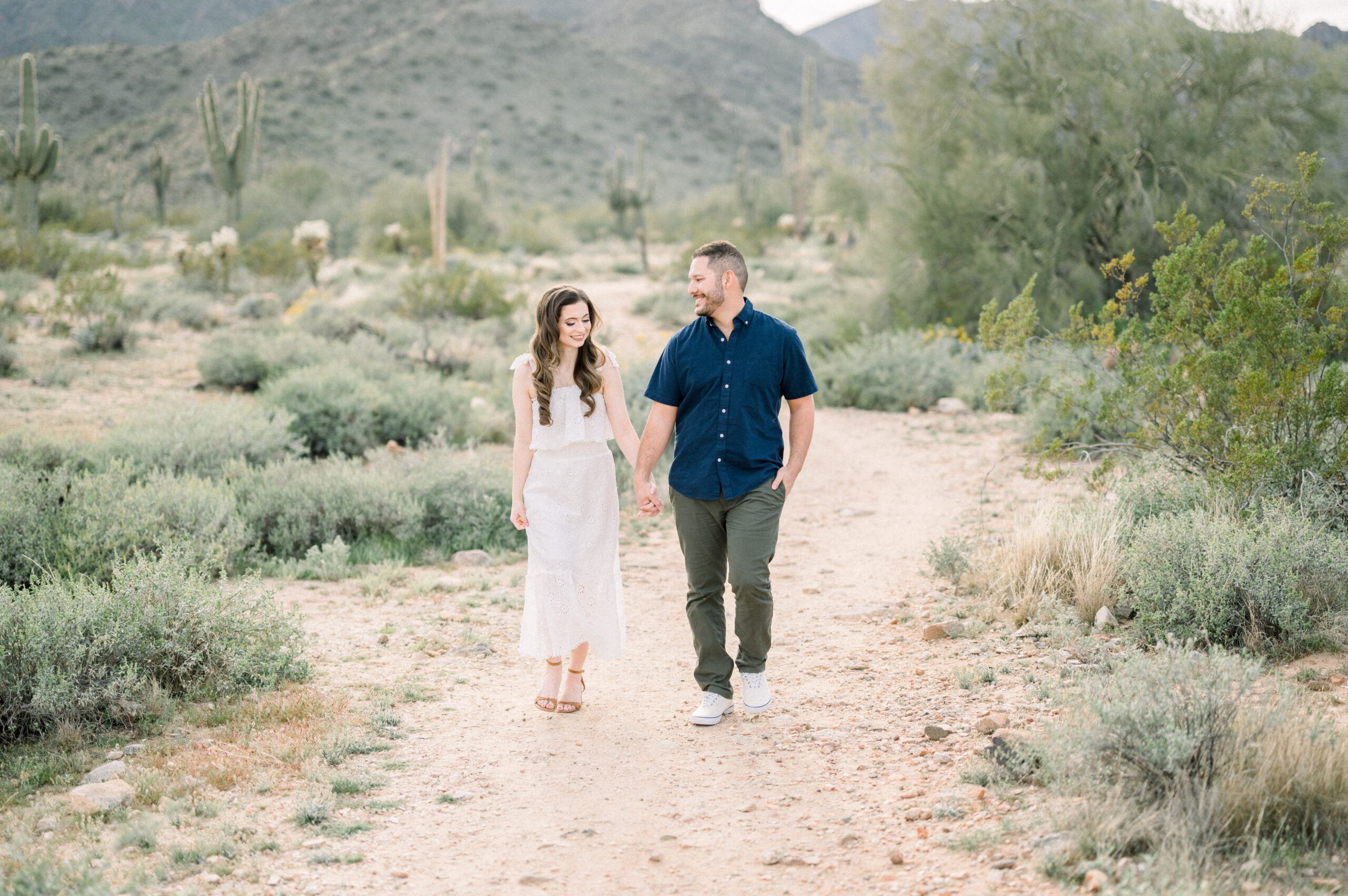 Marlene and Kevins cloudy Phoenix desert engagement session was so beautiful. The sun peaked out for a few minutes, the clouds stayed and it was beautiful!